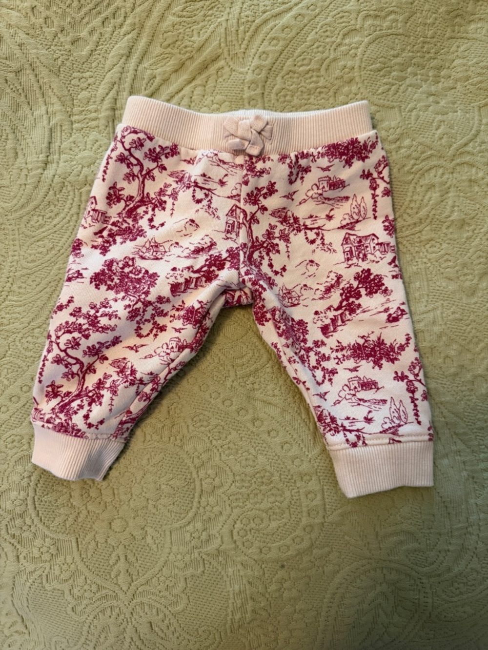 Janie and Jack Cream Top with Pink Toile Print